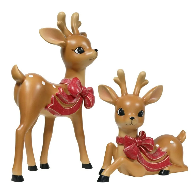 Set of 2 Plastic Blow Mold Vintage Deer Christmas Indoor/Outdoor Decor, 25", by Holiday Time - Wa... | Walmart (US)