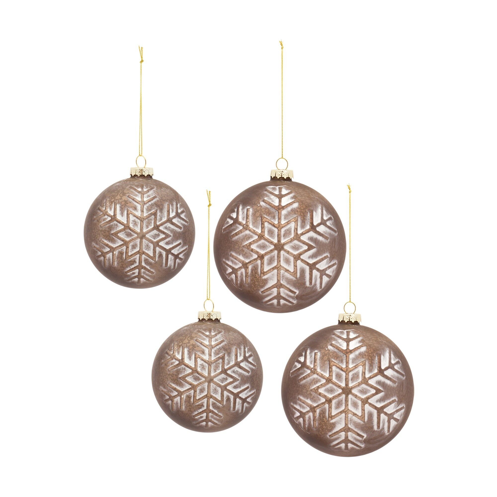 Snowflake Glass Christmas Ball Ornaments - 5" (130mm) - Brown and White - 4ct | Bed Bath & Beyond