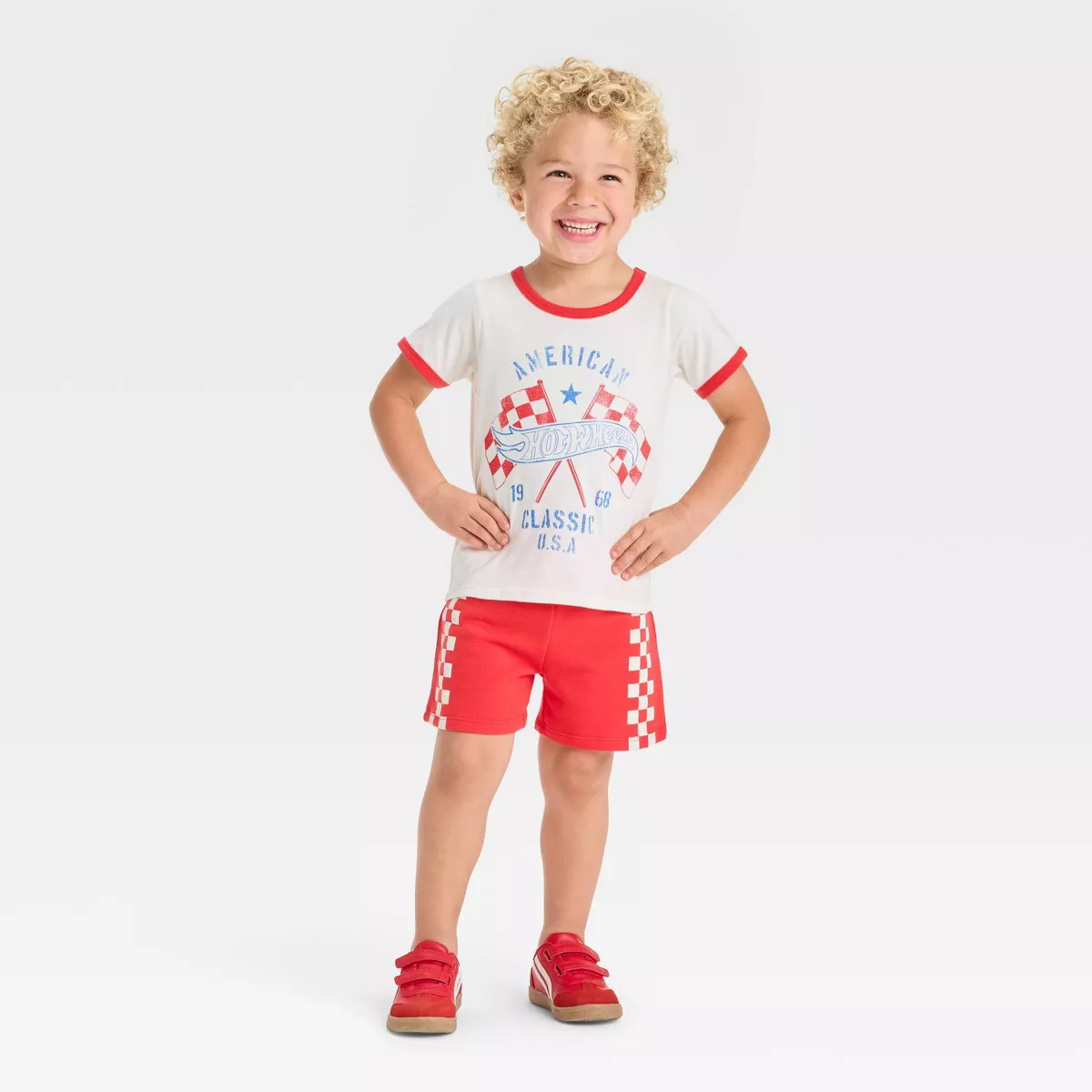 Toddler Boys' 2pc Hot Wheels Americana Short Sleeve T-Shirt and Shorts Set - Red/White | Target