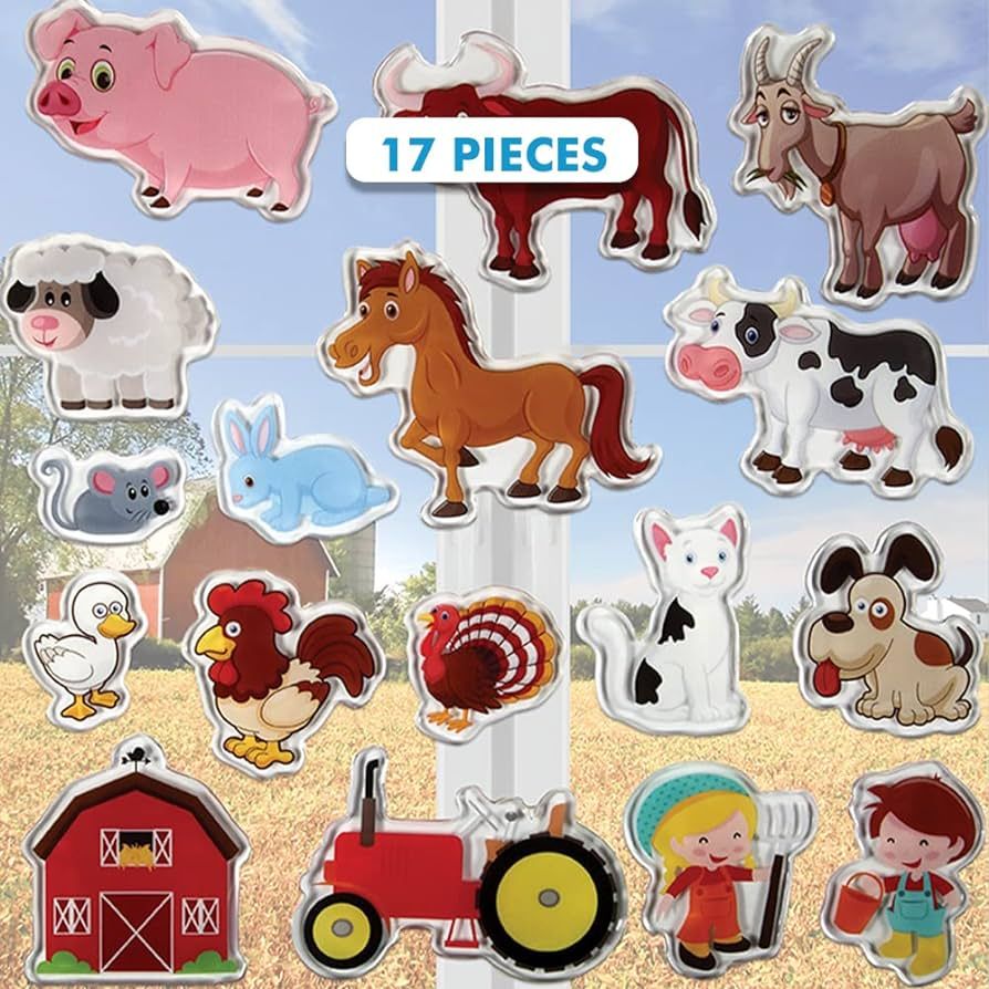 Farm Animals Gel Window Clings for Kids - Window Stickers for Toddlers, Animal Gel Clings Window ... | Amazon (US)