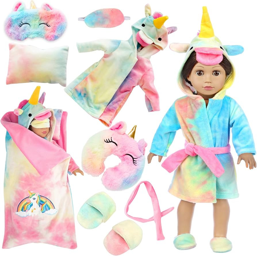 Amazon.com: XFEYUE American 18 inch Doll Clothes and Doll Sleeping Bag Set - Rainbow Unicorn Doll... | Amazon (US)