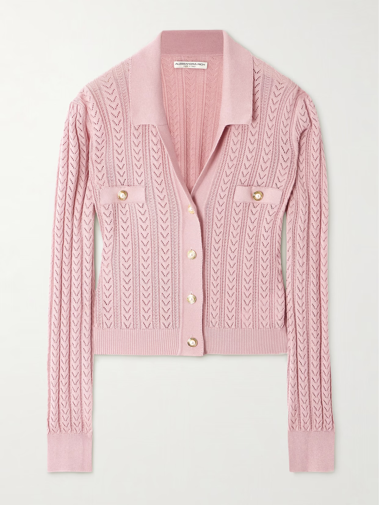 Alessandra Rich - Cropped Pointelle-knit Cotton And Cashmere-blend Cardigan - Pink | NET-A-PORTER (US)