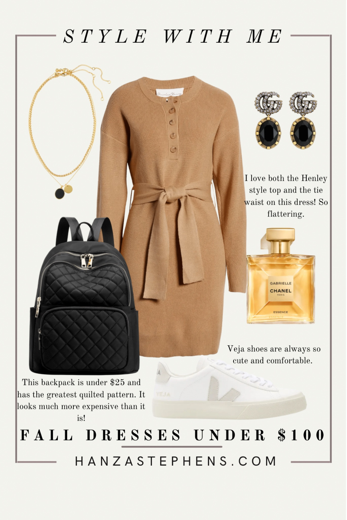 I love both the Henley style top and the tie waist on this dress! So flattering. I styled it with a simple pair of Veja shoes. They are always so cute and comfortable. 

This backpack is under $25 and has the greatest quilted pattern. It looks much more expensive than it is!

#LTKunder100 #LTKSeasonal #LTKstyletip
