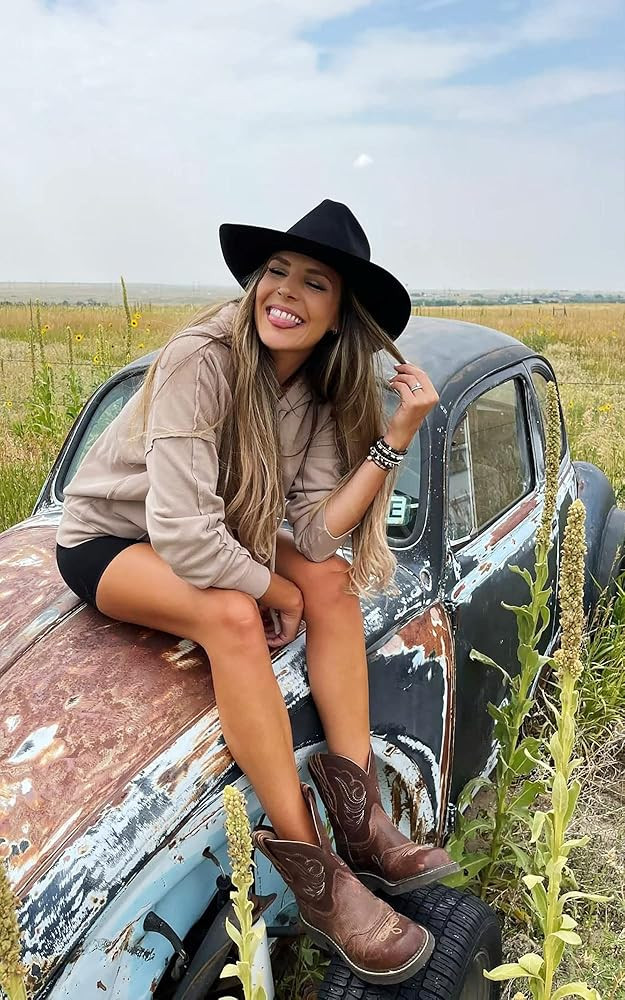 Womens Western Cowboy Hats Studded Pinched Western Cowgirl Hats Wide Brim Fedoras Hat with Belt B... | Amazon (US)