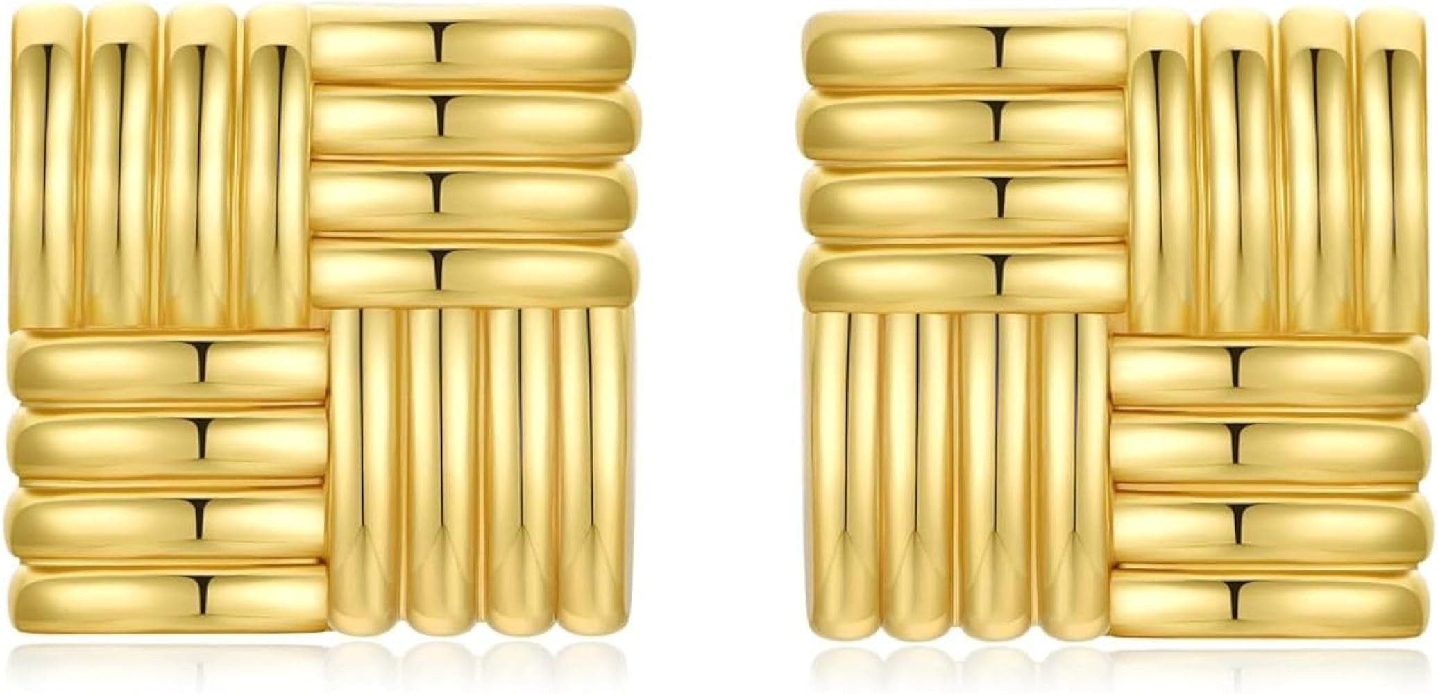 Big Chunky Gold Earrings,14K Gold Plated Trendy Hypoallergenic Statement Geometric Square Shell W... | Amazon (US)