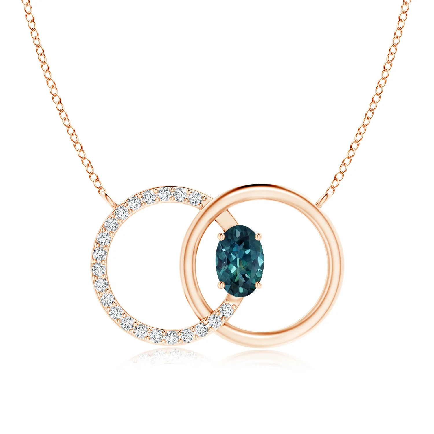 Teal Montana Sapphire Interlocking Circle Necklace with Diamonds | Angara | Angara US