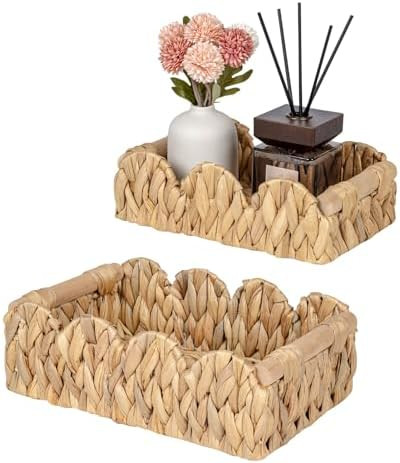 Scalloped Wicker Rattan Baskets for Shelf, Toilet Paper Storage Basket for Over Toilet Storage Sh... | Amazon (US)