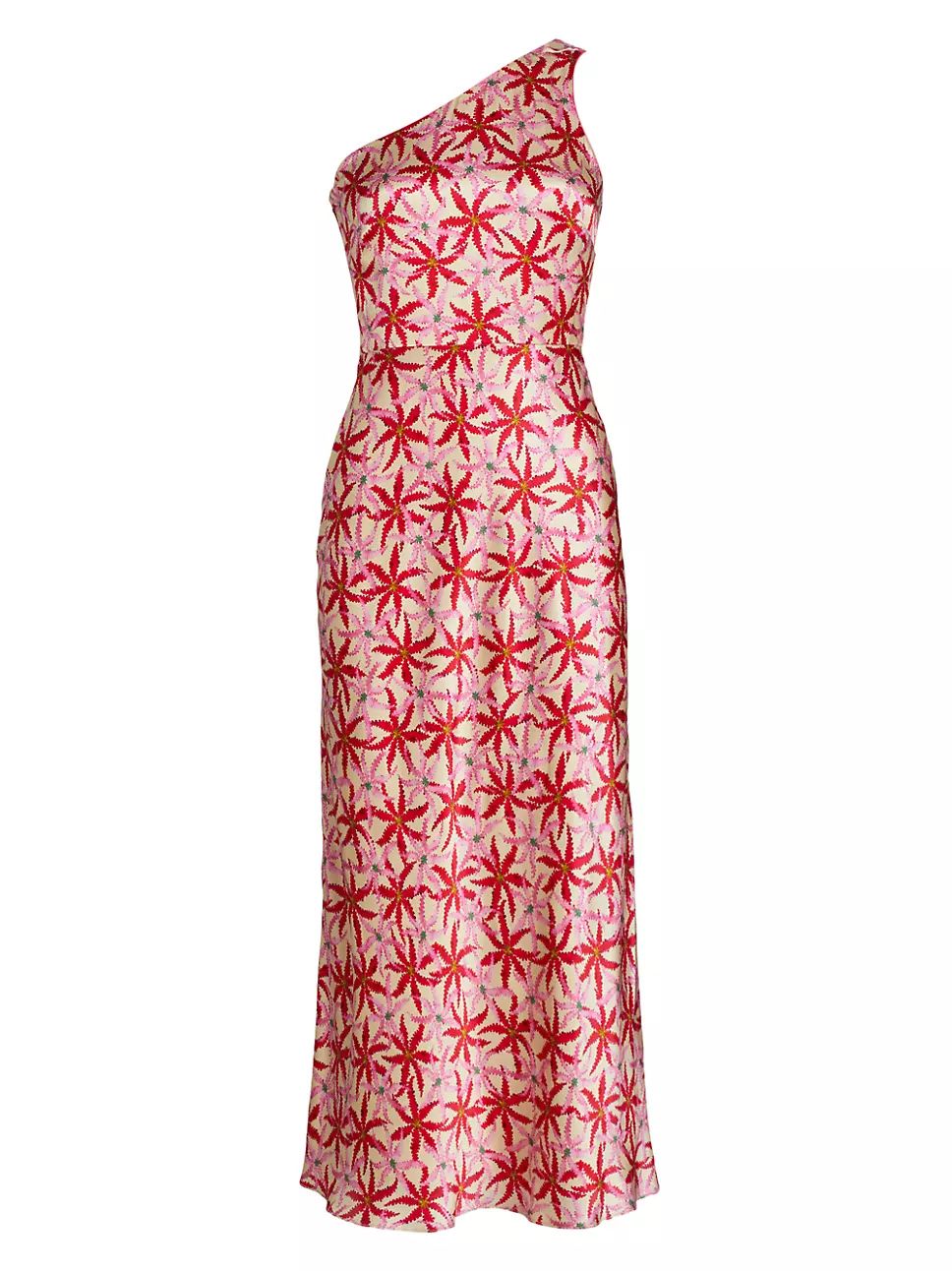 Saloni Justine Floral Silk Charmeuse One-Shoulder Midi Dress | Saks Fifth Avenue