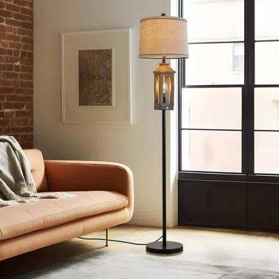 63" Rustic Farmhouse Floor Lamp With 2 Light Sources, 3-Way Dimmable Touch Control, Black Wooden Standing Lamp For Living Room, Bedroom, Nightstand, H | Wayfair North America