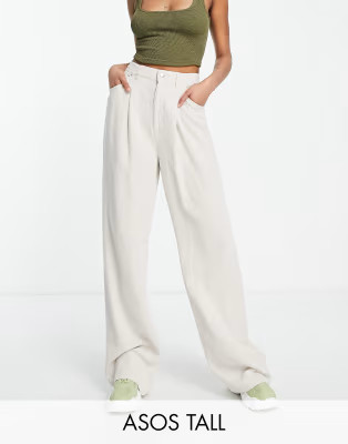 ASOS DESIGN Tall wide leg linen pants in oatmeal | ASOS (Global)