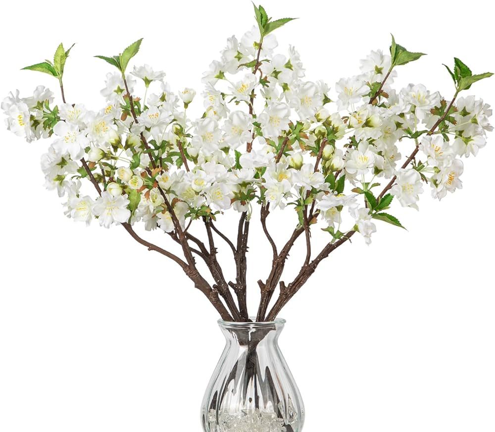 DILATATA 5 Pcs 19" Cherry Blossom Branches for Vase Faux Cherry Flowers Picks White Peach Blossom... | Amazon (US)
