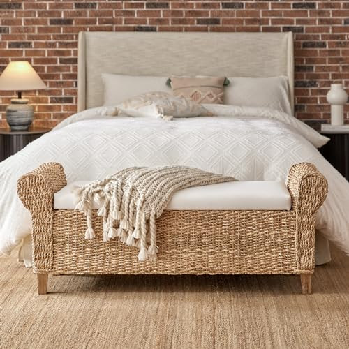 HULALA HOME 56" Rattan Storage Bedroom Bench with Rolled Armrests, Natural | Amazon (US)