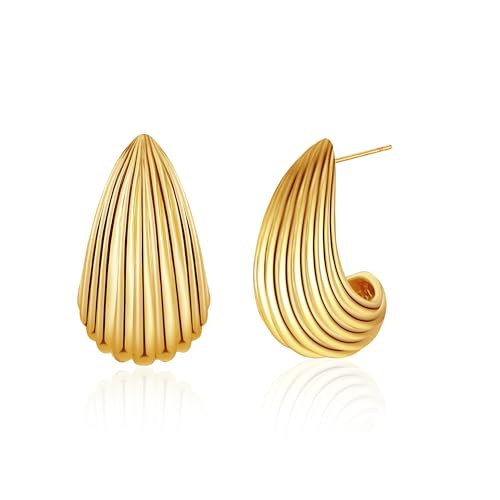 NANDUDU Pearl Earrings for Women Gold Hoop Earrings - Teardrop Earrings Dainty Pearl - Cubic Zirconia Chunky Hoop Earrings Trendy Hypoallergenic Tear Drop Jewelry (Gold) | Amazon (US)