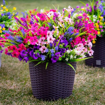 Artificial Flowers Outdoor Shrubs - 16 Bundles Fake Plants UV Resistant No Fade Faux Plastic Greenery Home Garden Porch Patio Decoration Office Indoor | Wayfair North America