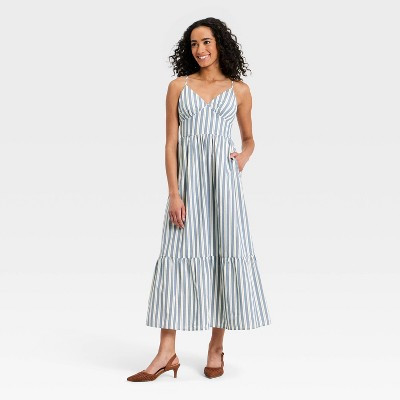 Women's Pullover Maxi A-Line Dress - Universal Thread™ Blue Striped S | Target