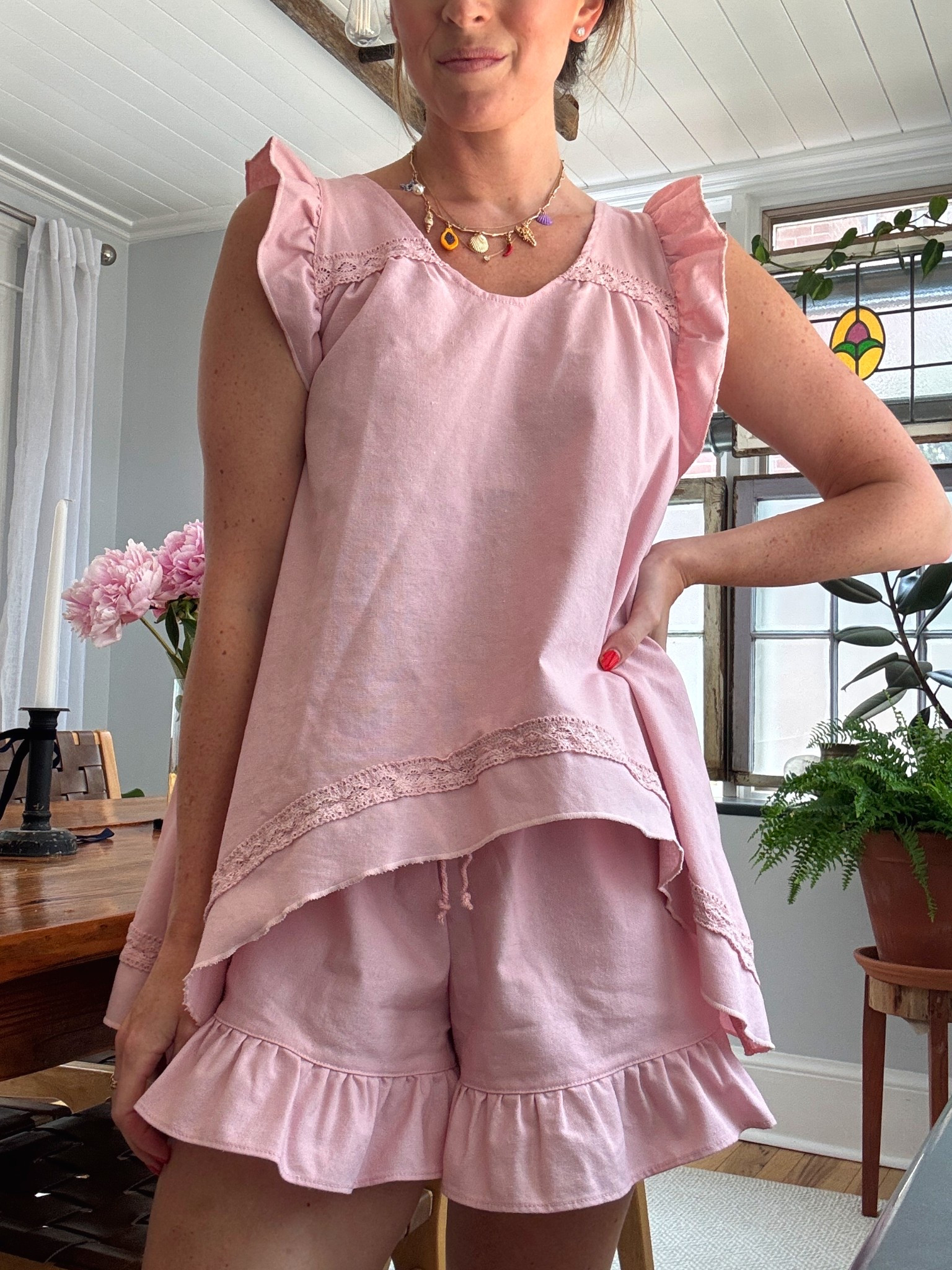 Amazon pink matching set - runs big. Small and rolled the shorts one  

#LTKFindsUnder50 #LTKStyleTip #LTKSummerEdit