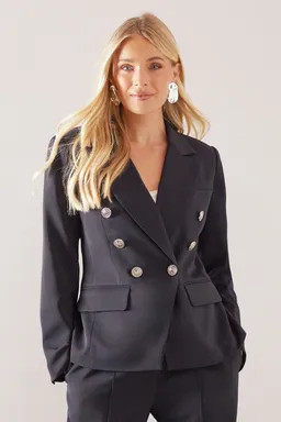 Suits | Petite Double Breasted Button Detail Blazer | Wallis | Debenhams UK