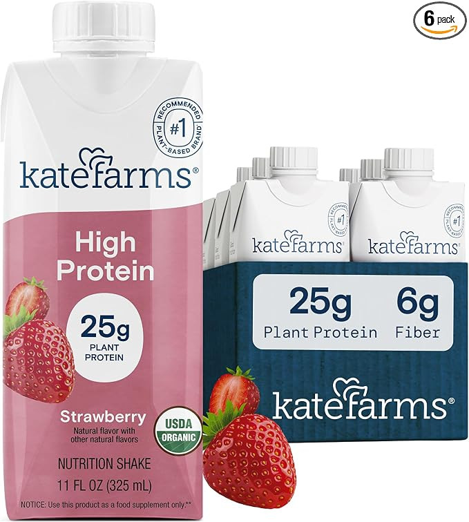 KATE FARMS Organic High Protein Strawberry Shake, 25g Protein, 6 Pack | Amazon (US)