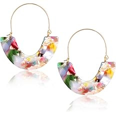 CEALXHENY Acrylic Earrings Tortoise Hoop Earrings Statement Wire Resin Earrings Fan Drop Dangle E... | Amazon (US)