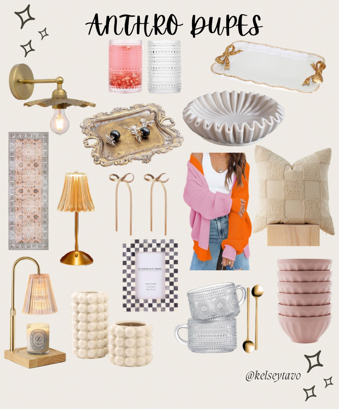 Anthro dupes from amazon 
Anthro home decor 
Amazon home decor 
Area rug, lamps, decor bowls, throw pillow, glass cups, cardigan, bow earrings 

#LTKhome #LTKfindsunder100 #LTKMostLoved