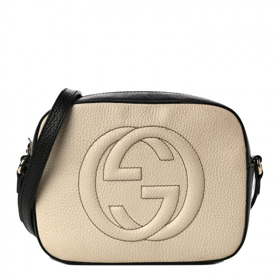 GUCCI Pebbled Calfskin Small Soho Disco Bag White Black | Fashionphile