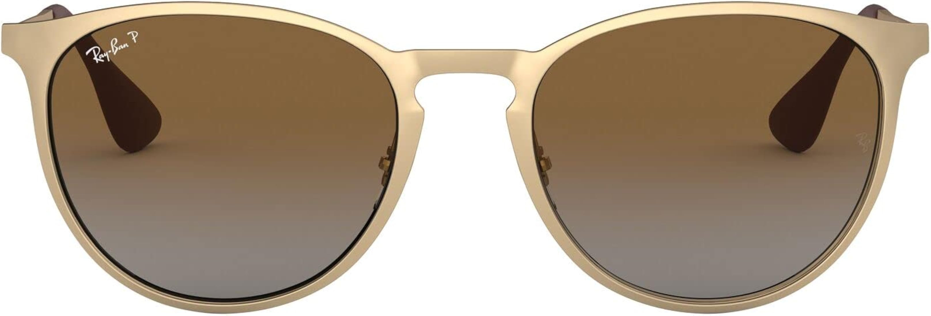 Amazon.com: Ray-Ban RB3539 Erika Metal Round Sunglasses, Matte Gold/Polarized Grey Gradient Brown... | Amazon (US)