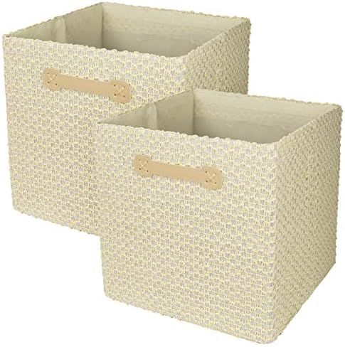 Foldable Cube Storage Bins 13x13 Inch, Delicate Lace Textured Storage Cubes Organizer with Dual Hand | Amazon (US)