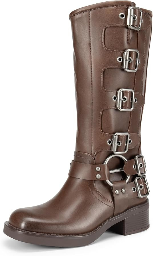 Amazon.com | DREAM PAIRS Women's Knee High Riding Boots Side Zipper Motorcycle Boots Square Toe C... | Amazon (US)
