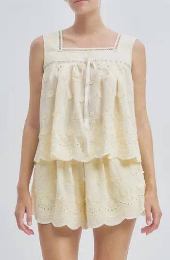 Odette Floral Appliqué Babydoll Top | Nordstrom