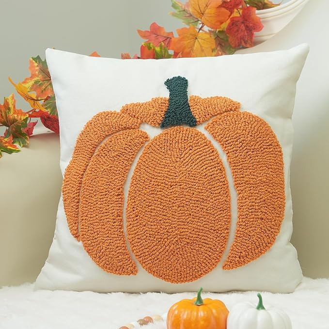 GEEORY Fall Pillow Covers 18x18 inch, Embroidered Pumpkins Throw Pillows Farmhouse Thanksgiving D... | Amazon (US)