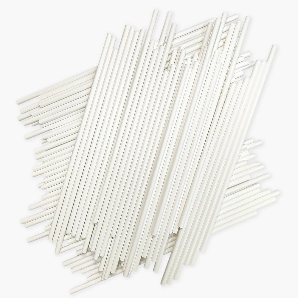100 Count 6 INCH White Paper Lollipop Sticks,Cake Pop Sticks,Sucker Sticks for Cookies,Rainbow Ca... | Amazon (US)