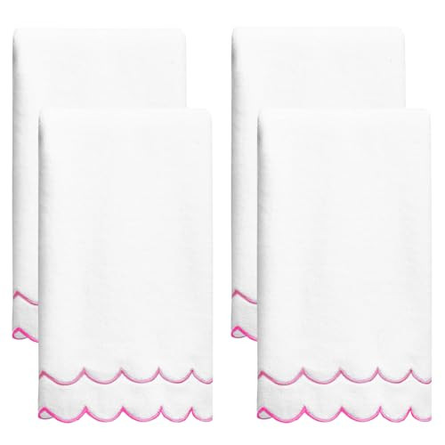 laoyuandamai 4 Pcs100% Cotton Hand Towels for Bathroom，15.75 x 27.56 Inch Scalloped Hand Towels Embroidered Decorative 500 GSM Soft Absorbent Bath Towel for Bathroom Hotel Spa Sport Yoga (Pink) | Amazon (US)