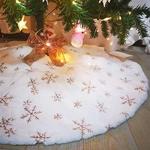 White Christmas Tree Skirt 48 inches with Gold Snowflake Faux Fur Home Decor (Gold, 48 inches) | Amazon (US)