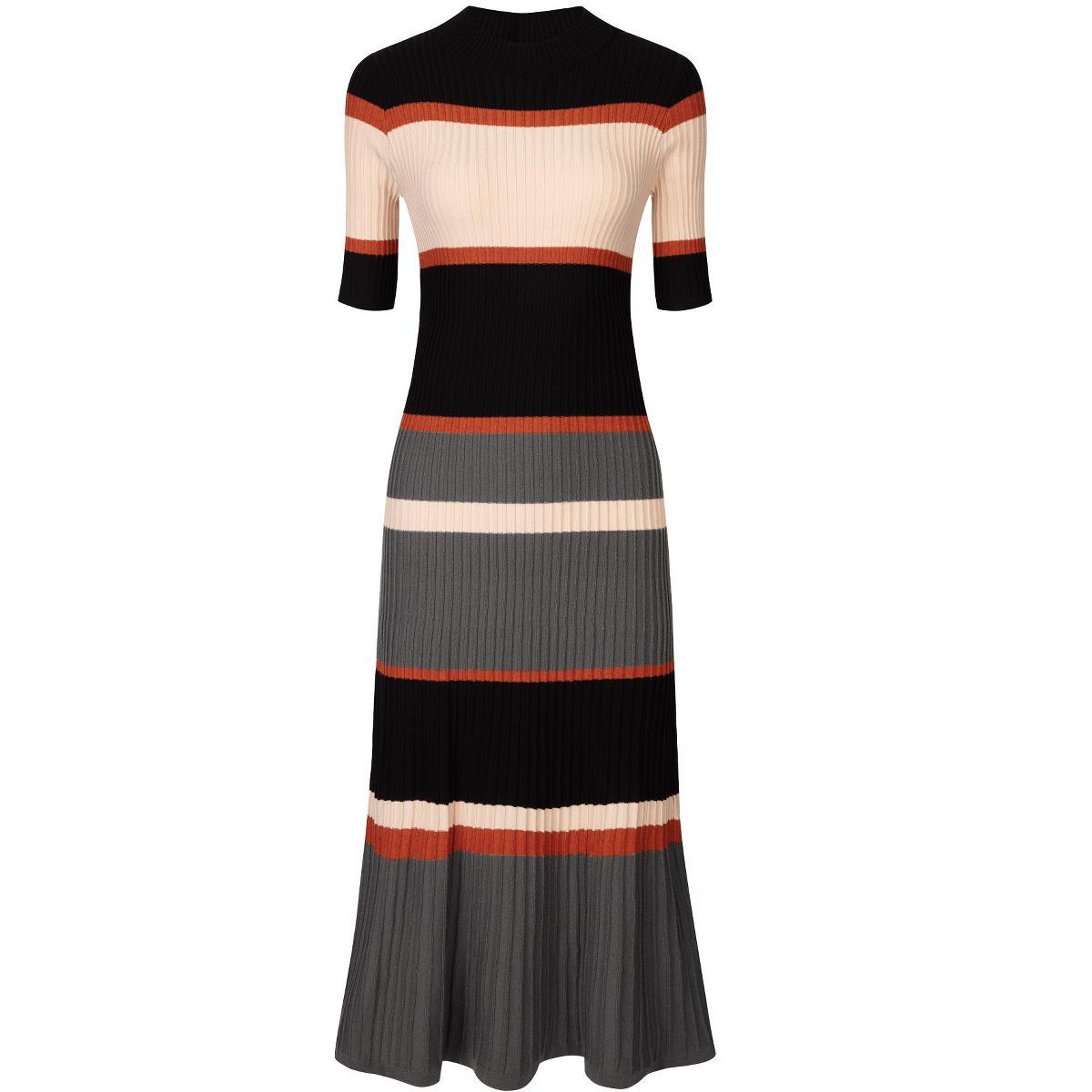 Hobemty Women's Striped Ribbed Dress Short Sleeve Midi Basic Knitted Dresses | Target