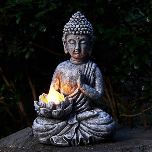 Yiosax-Solar Buddha Statue for Outdoor-Garden Solar Zen Buddha Sculpture - Buddha Flickering LED Lotus Garden Light Waterproof Zen Garden Decor Gift 11.81 Inch | Amazon (US)