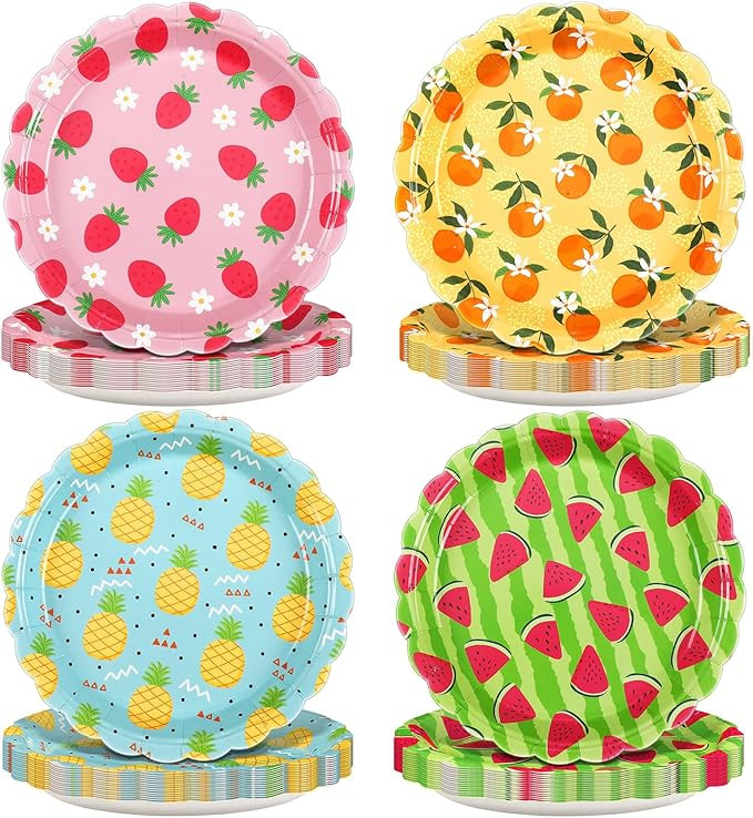 60 Pcs Fruit Paper Plates Tutti Frutti Birthday Party Supplies 7 Inch Disposable Fruit Dessert Pl... | Amazon (US)