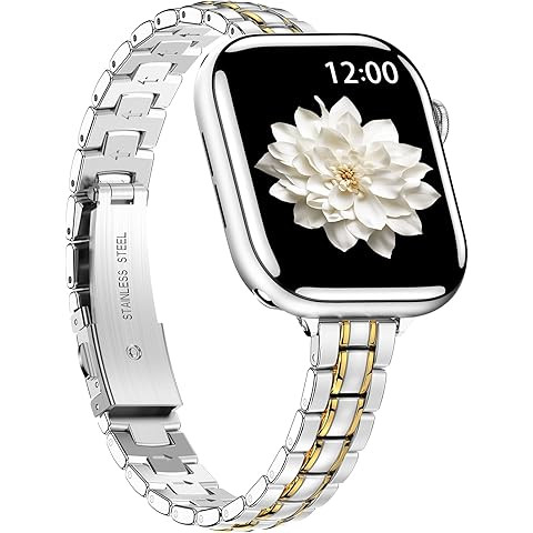 MioHHR Solid Stainless Steel Bands Compatible with Apple Watch 38mm 40mm 41mm, Metal Strap with S... | Amazon (US)