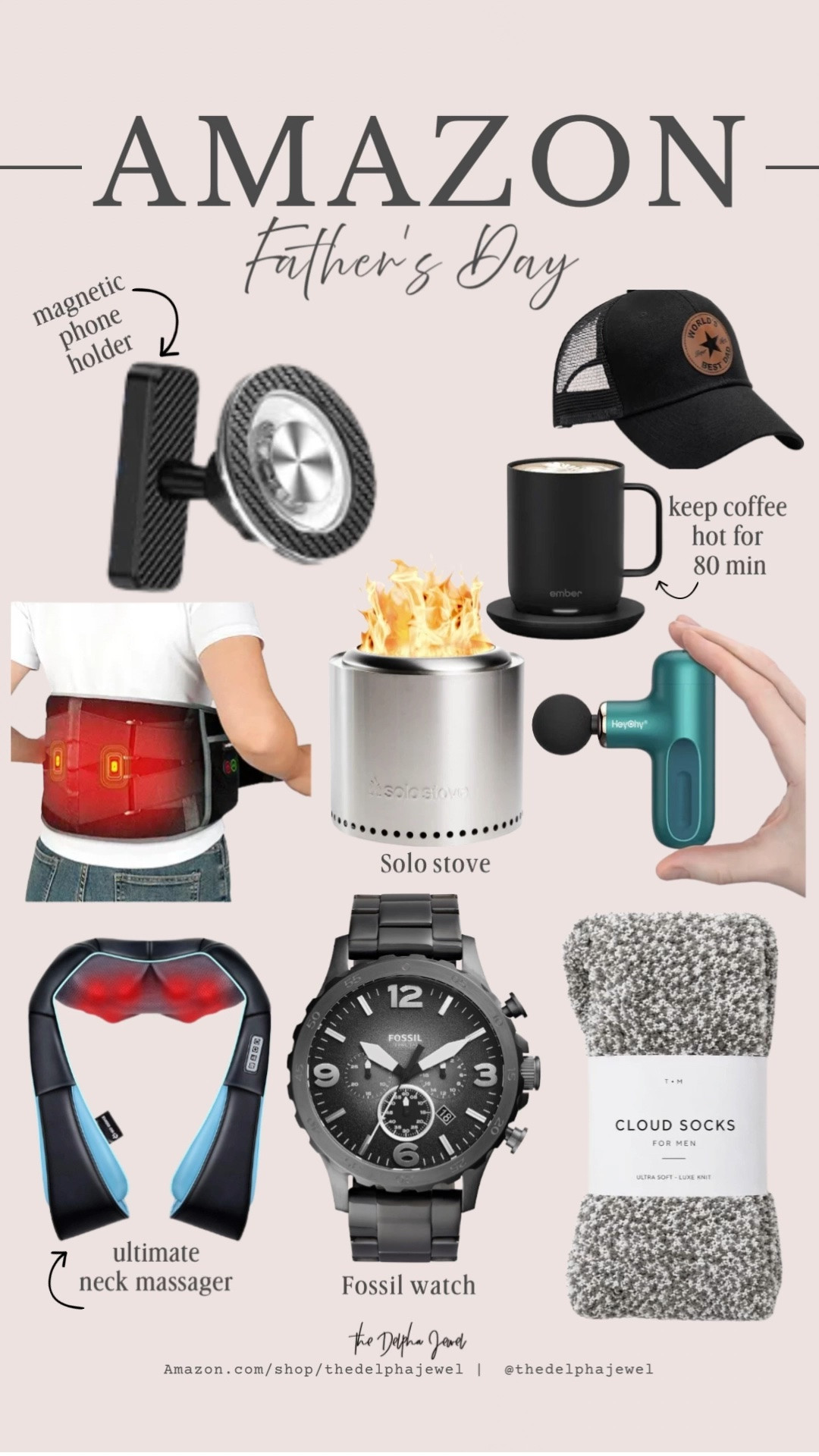 Father's Day gift guide 🧢🫶🏼

Magnetic phone holder, Ember mug, mini massage gun, solo stove, back massager, neck massager, Fossil watch, cloud socks, Father's Day gift guide

#LTKMens