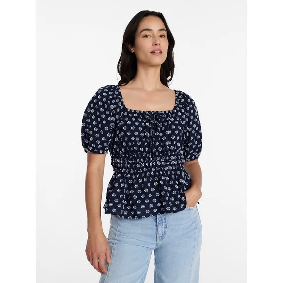 Time and Tru Women's Puff Sleeve Square Neck Top, Sizes XS-XXXL | Walmart (US)