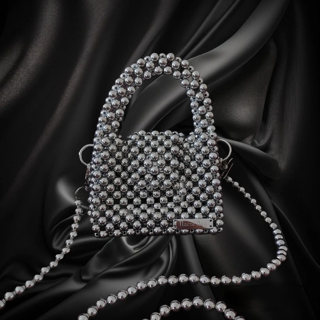 Silver Bead Bag Metallic Bead Bag Evening Bead Bag Mini - Etsy | Etsy (US)