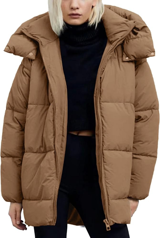 Flygo Womens Hooded Quilted Puffer Jacket Mid-Length Padded Warm Winter Heavyweight Coat Outerwea... | Amazon (US)