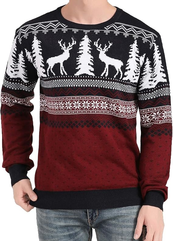 v28 Men's Christmas Reindeer Snowman Penguin Santa and Snowflakes Sweater | Amazon (US)