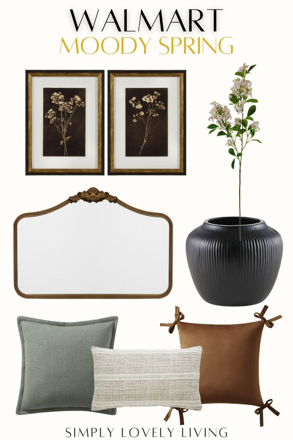 Walmart Spring decor. Moody Spring decor. Wall art. Faux florals. Black vase. Ornate mirror. Throw pillows. #LTKfind #Spring

#LTKHome #LTKSeasonal