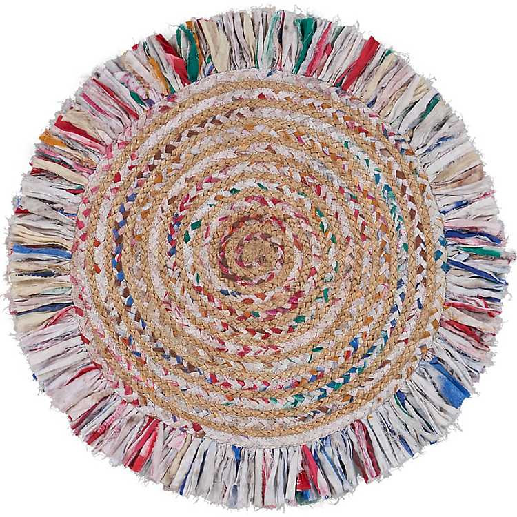 Round Multicolor Braided Jute Area Rug, 3x3 | Kirklands