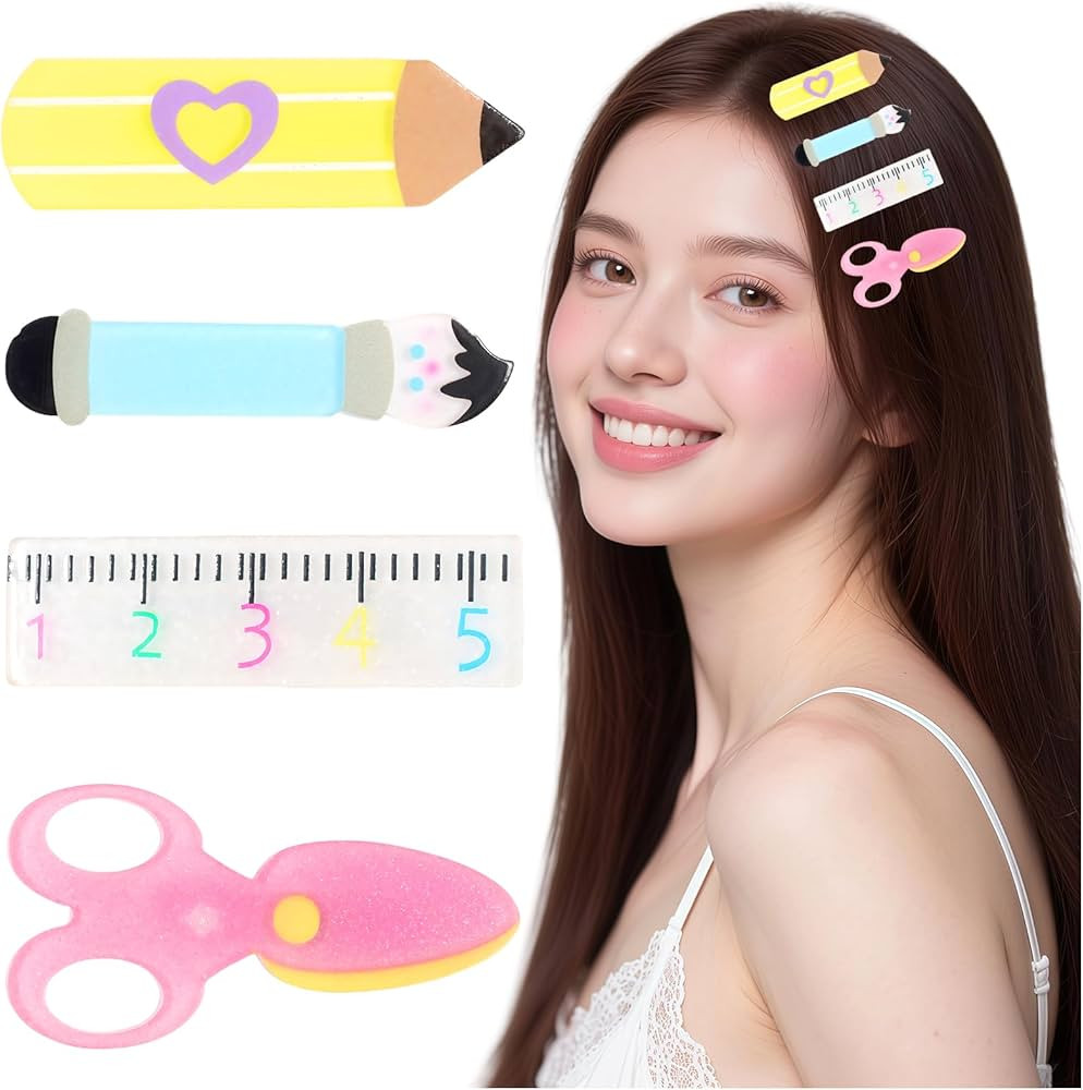 PLwelth 4Pcs Teacher Hair Clips Funny Pencil Ruler Scissors Painting Brush Hairpins for Teachers ... | Amazon (US)