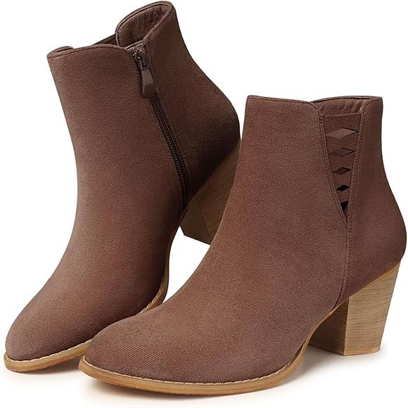 TEMOFON Ankle Boots for Women Chelsea: Pointed Toe Wide Slip On Short Booties Suede Shoes with Cu... | Amazon (US)