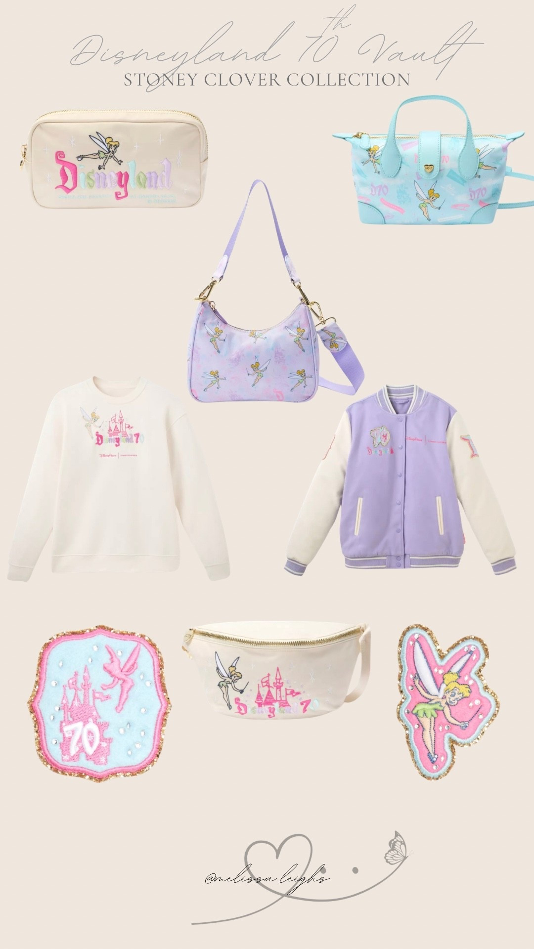 Stoney clover lane x Disneyland 70th anniversary vault tinkerbell collection 

Varsity jacket, embroidered sweatshirt, belt bag, fanny pack, patches, crossbody purses, Disney bags, Disney accessories, pouchette bag, Disney parks outfit, Disney ootd, Disney style, theme park outfit 

#LTKTravel #LTKootd #LTKSeasonal