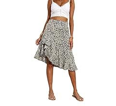 PRETTYGARDEN Women's Chiffon Leopard Print High Waist Ruffle Trim Asymmetrical Skirt Pleated Midi Sk | Amazon (US)
