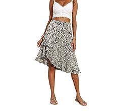PRETTYGARDEN Women's Chiffon Leopard Print High Waist Ruffle Trim Asymmetrical Skirt Pleated Midi Sk | Amazon (US)