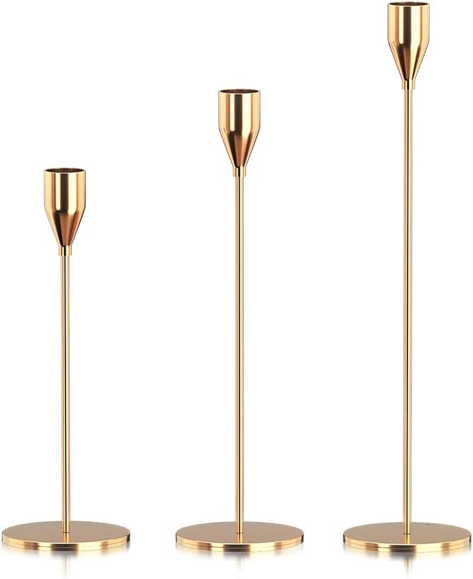Amazon.com: Tapered Candlestick Holders Bulk, Tall Candle Holder Set of 3 for Long Candles, Cande... | Amazon (US)